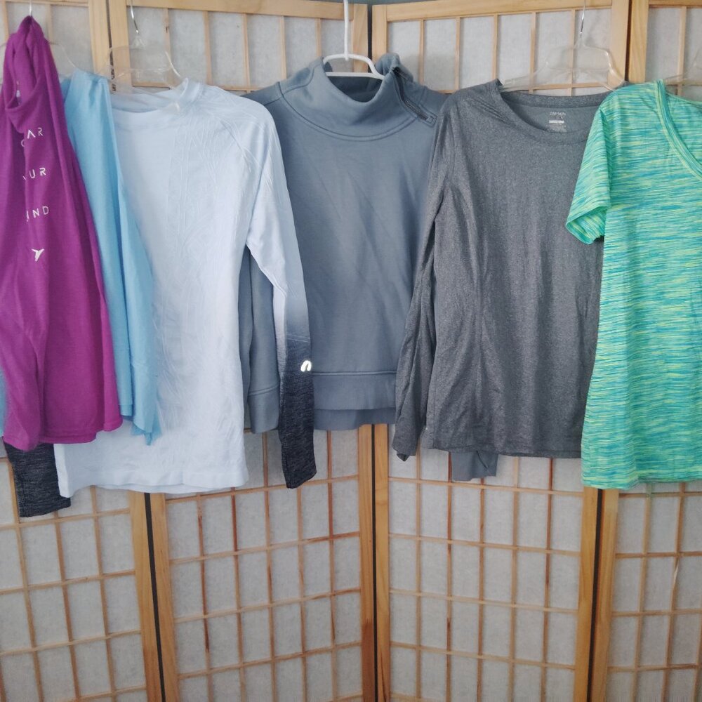 LOT OF 5/$20 WOMENS FITNESS TOPS SHIRTS MUSE CLIMAWEAR OLD NAVY ACTIVE~SIZE L